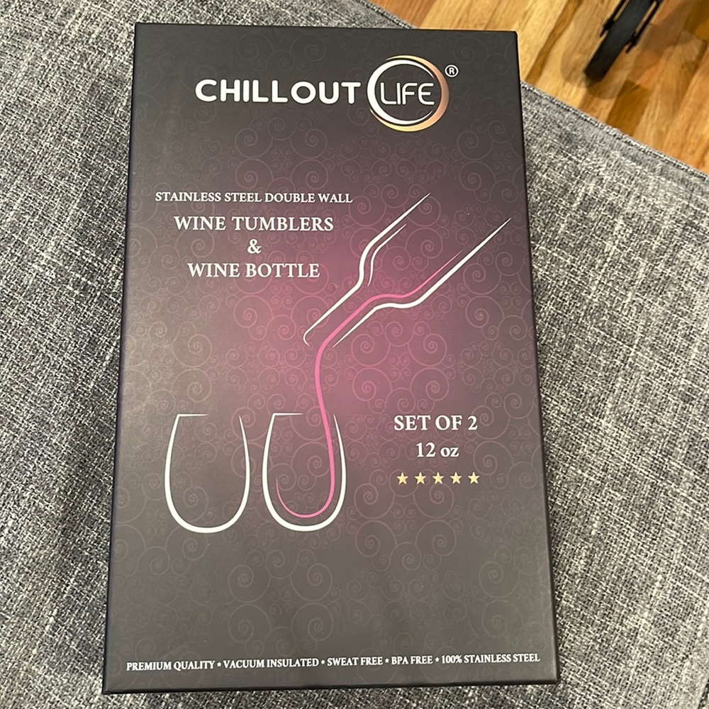 NWT! Chill out life wine tumblers and wine bottle